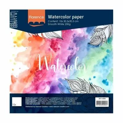10 PAPIERS AQUARELLES LISSES 30,5*30,5 CM - 200 G