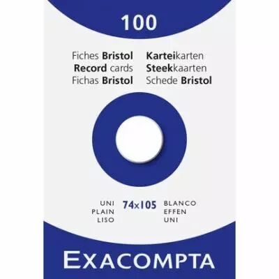 100 FICHES BRISTOL 7,4*10,5 CM BLANC 205 G