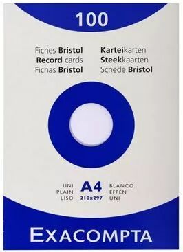100 FICHES BRISTOL A4 21*29.7 CM BLANC 205 G