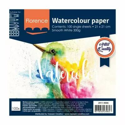 100 PAPIERS AQUARELLES LISSES 21*21 CM - 300 G