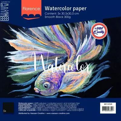5 PAPIERS AQUARELLES NOIR 30.5 X 30.5 CM - 300 G