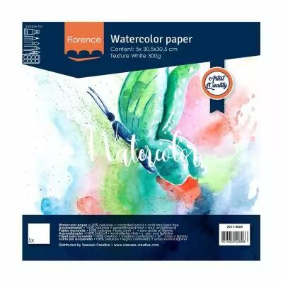 5 PAPIERS AQUARELLES TEXTURES 30.5 X 30.5 CM - 300 G