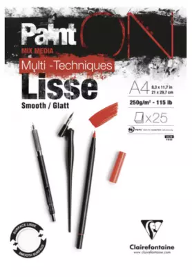 BLOC DE 25 PAPIERS PAINT ON LISSE MIX MEDIA 250G