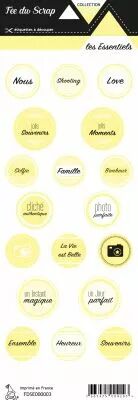�tiquette les essentiels ronds avec mots jaune