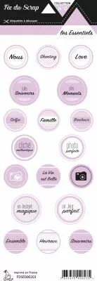 �tiquette les essentiels ronds avec mots mauve