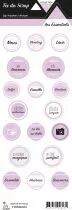 &eacute;tiquette les essentiels ronds avec mots mauve