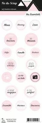 �tiquette les essentiels ronds avec mots rose pale