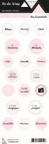 &eacute;tiquette les essentiels ronds avec mots rose pale