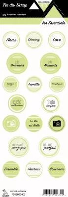�tiquette les essentiels ronds avec mots vert pale