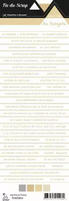 �tiquette Les triangles bandes de mots fond blanc �criture beige