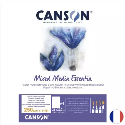 FEUILLE MIXED MEDIA ESSENTIA A4 250G GRAIN FIN