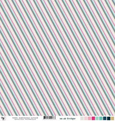 Feuille un air f��rique - rayures diagonales - multicolore