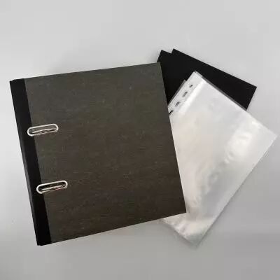 LOT CLASSEUR A5 7 CM + POCHETTES + FEUILLES NOIRES