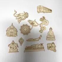 LOT DE 12 EMBELLISSEMENTS CARTON BOIS SYMBOLES DE LA THAILANDE