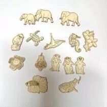 LOT DE 15 EMBELLISSEMENTS CARTON BOIS FAUNE ET FLORE DE LA THAILANDE