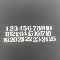 LOT DE 25 DECOUPES CHIFFRES 1,3 CM PAPIER BLANC