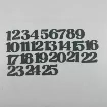 LOT DE 25 DECOUPES CHIFFRES 2,3 CM PAPIER VERT FONCE