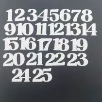 LOT DE 25 DECOUPES CHIFFRES 3,2 CM PAPIER BLANC