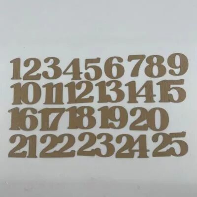 LOT DE 25 DECOUPES CHIFFRES 3,2 CM PAPIER MARRON CLAIR