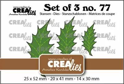 Matrice de coupe Set of 3 Leaves 22 Solid Holly Leafs with stitchline
