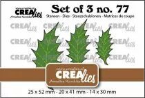 Matrice de coupe Set of 3 Leaves 22 Solid Holly Leafs with stitchline