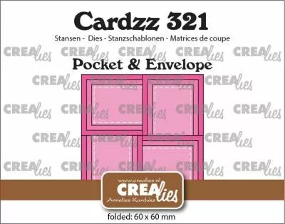 Matrice de d�coupe Cardzz n� 321, Pochette et enveloppe � 4 rabats rectangulaires, 6 x 6 cm