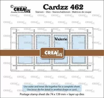 Matrices de d�coupe Cardzz n� 462, Feuille de tampons Mini Slimline Valerie avec 4 rectangles verticaux