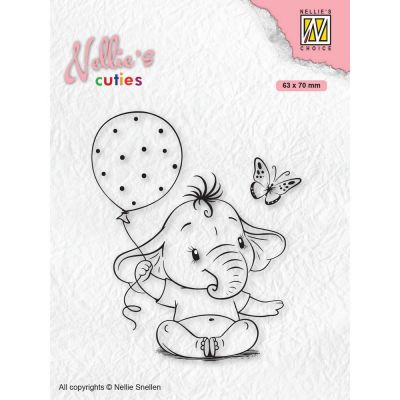 Nellie\'s Cuties Clear Stamp Baby Elephant With Balloon
