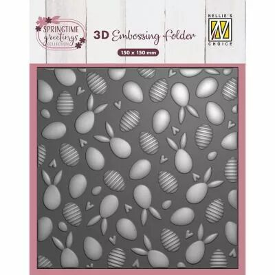 PLAQUE A EMBOSSER 3D Lapins et �ufs de P�ques 15x15cm