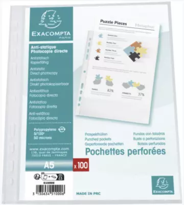 POCHETTES PERFOREES A5 SACHET DE 100