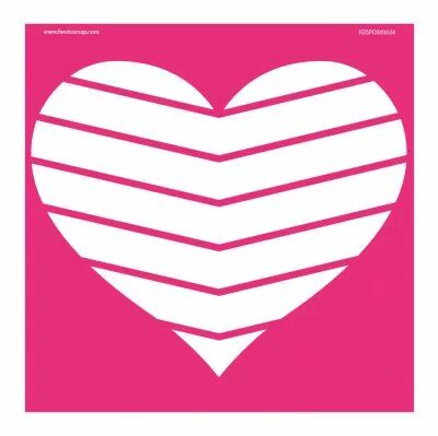 POCHOIR 30x30 CM COEUR AVEC CHEVRONS FINS