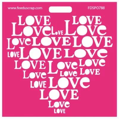Pochoir coeur avec plein de mots \ Love\ 