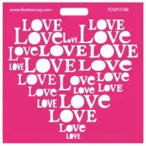 Pochoir coeur avec plein de mots \ Love\ 