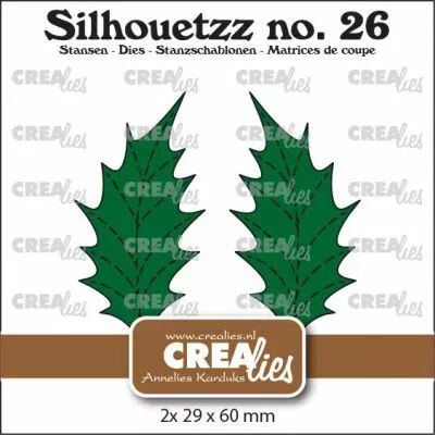 Silhouetzz dies no. 26, Leaves 22 Solid Holly Leaf big with stitch and mirror image