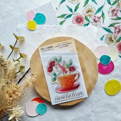 Tampon transparent TASSE FLEURIE