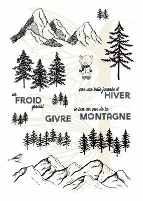 TAMPONS TRANSPARENTS A6 MONTAGNES ET SAPINS