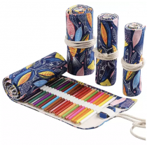 Trousse pour 24 crayons de couleurs - tissu bleu poissons
