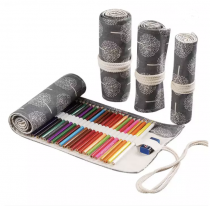 Trousse pour 24 crayons de couleurs - tissu gris arbres