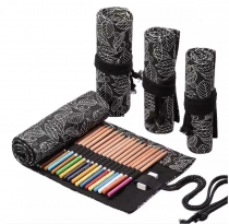 Trousse pour 24 crayons de couleurs - tissu noir fleurs