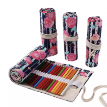 Trousse pour 24 crayons de couleurs - tissu troncs et fleurs 